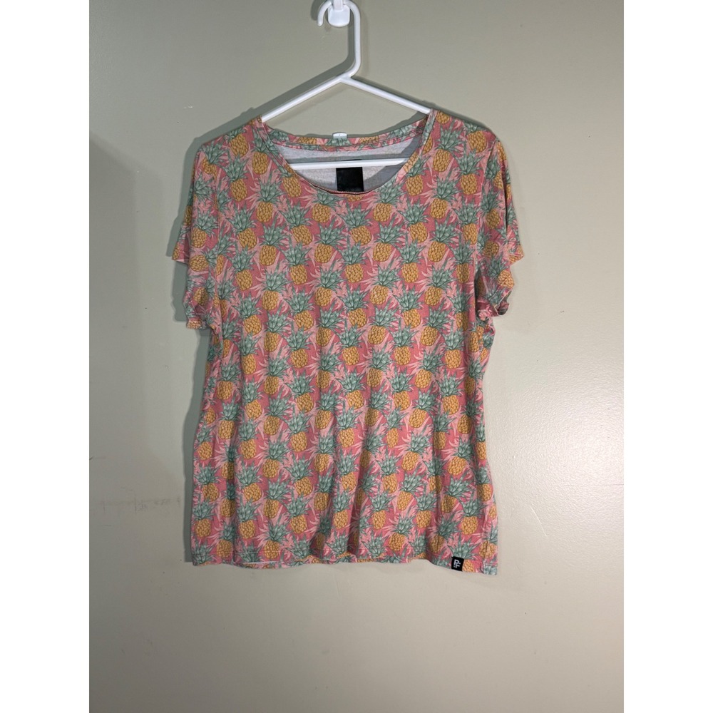 Pull&Bear Pink Pineapple Print Organic Cotton Short Sleeve Tee Shirt Size L